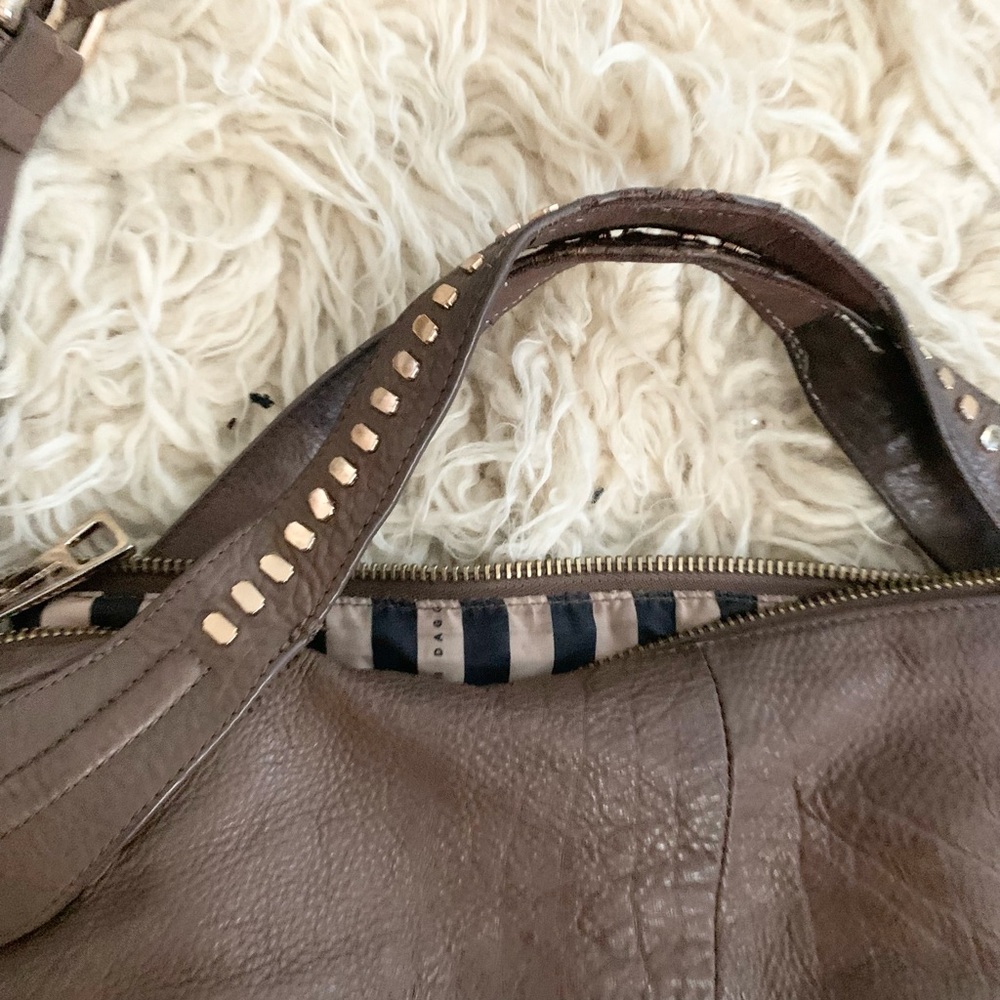 Kelsi Dagger | Pebbled Putty Stone Brown Leather Bag Hand Strap or Crossbody - Picture 9 of 16